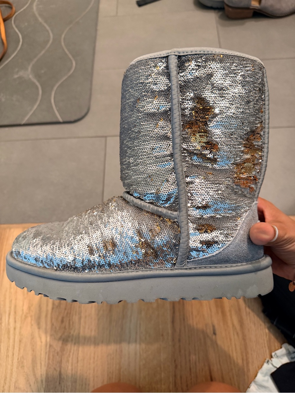 UGG Sequin Classic Short Boot in Silver and Gold